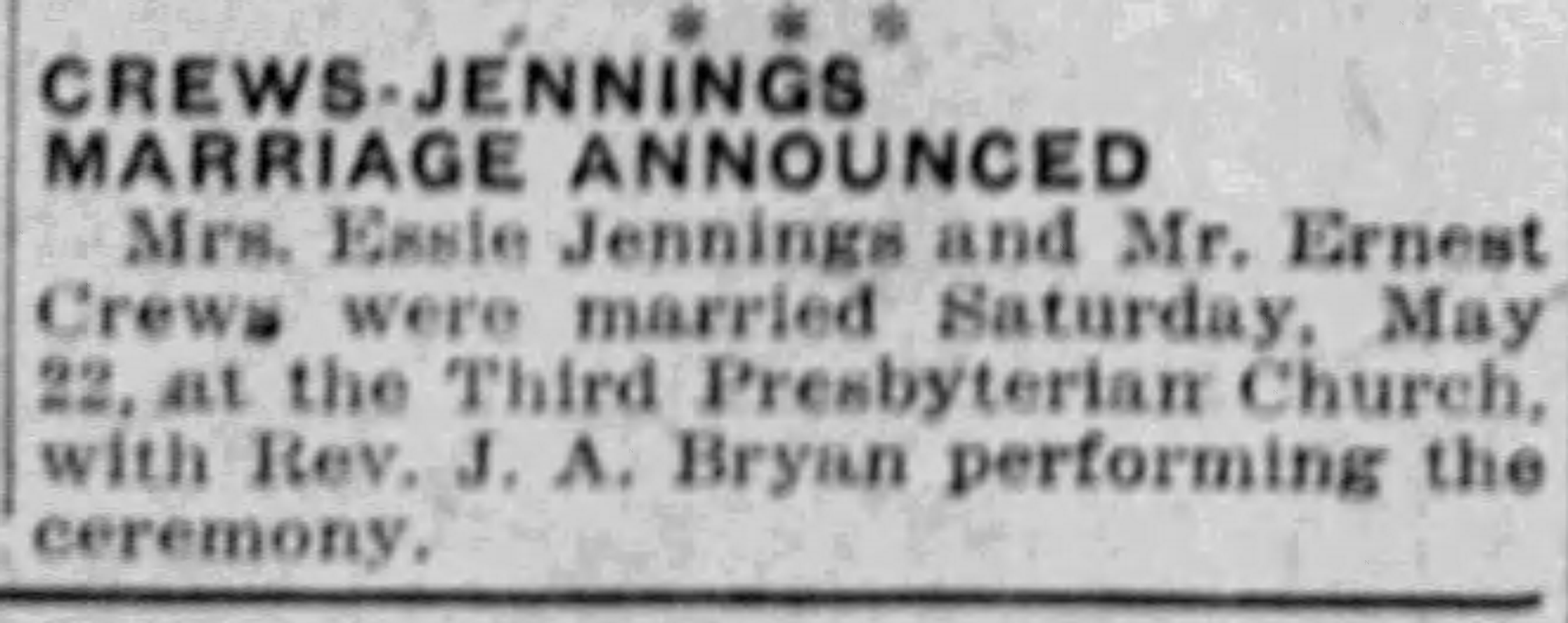 Crews-Jennings Marriage Announced